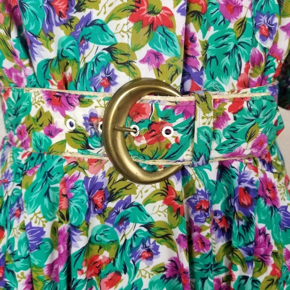 Vintage Tareti Floral Dress with Belt Medium - Picture 6 of 10